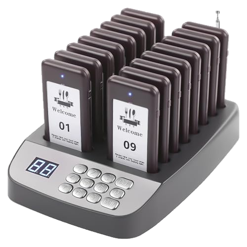 LOUKIENE 16 Pagers Wireless Restaurant Pager System 500ft Range Calling Waiting Customers Wireless Paging System